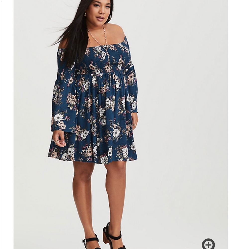torrid Navy Blue Floral Off-Shoulder Dress